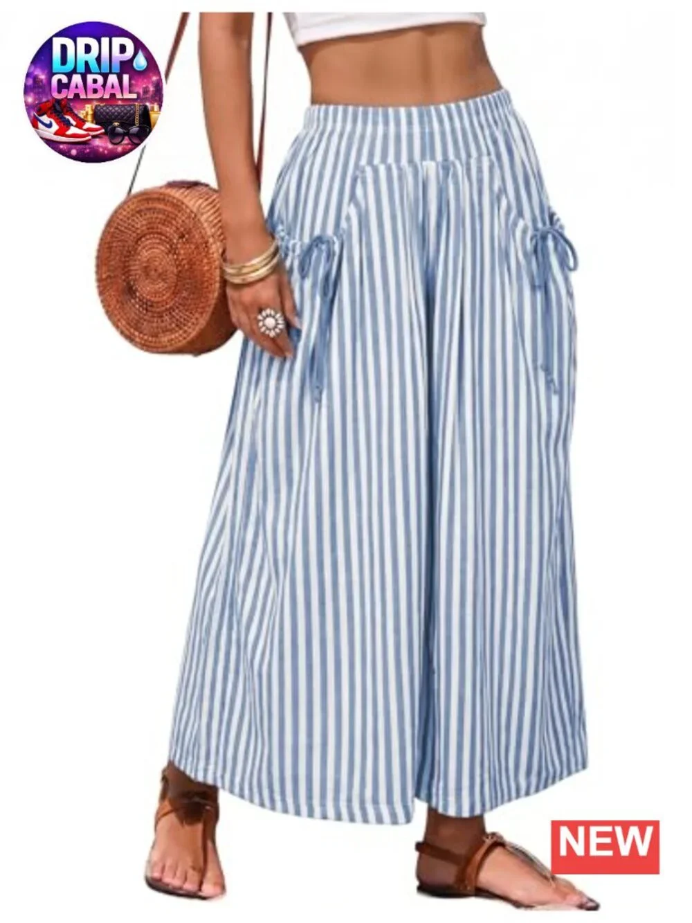 Striped Wide Leg Palazzo Pants, Baggy Elastic Waist Lounge Trousers